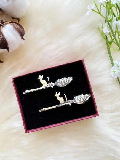 2 pack Golden witch cat hair clips| kiki’s cat hair slides | korean hair accessories | bridal party gift| animal hair clips - TuttyKnitty