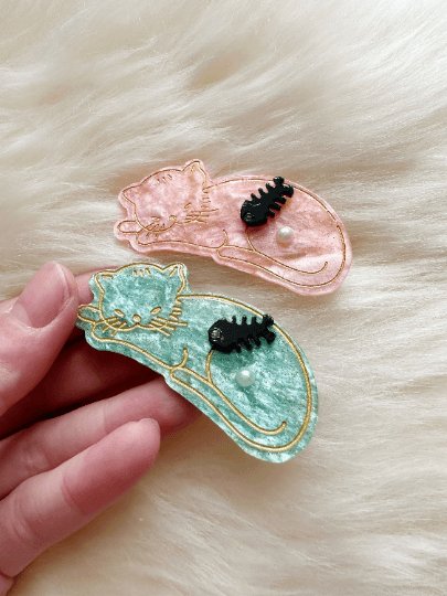 2 pack Sleepy cat acetate hair clips | Colourful barrette clips| korean hair accessories| animal hair clip | gift for cat lover - TuttyKnitty