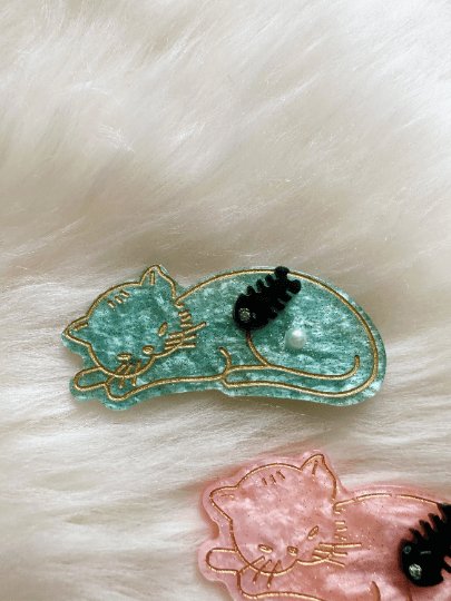 2 pack Sleepy cat acetate hair clips | Colourful barrette clips| korean hair accessories| animal hair clip | gift for cat lover - TuttyKnitty