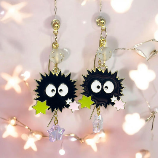 Soot sprites earrings | japanese anime dangle earrings | oriental decor drop earrings| cute kawaii | howl’s earrings