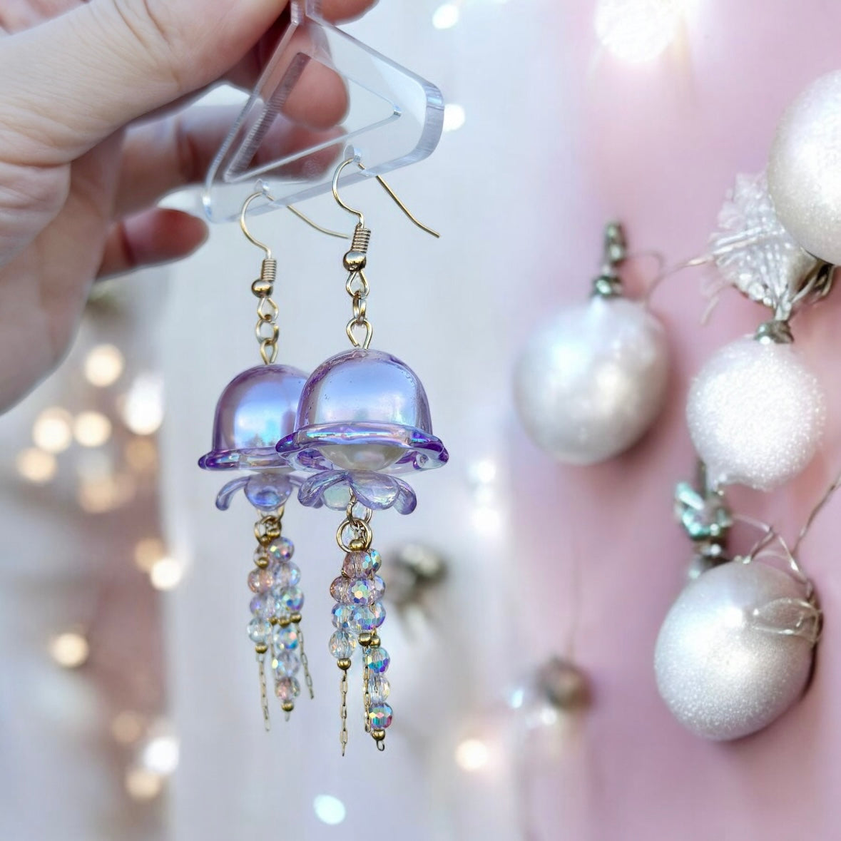 Jellyfish earrings | sea creature zoology earrings | colourful clear iridescent dangle oversize earrings | halgoram fun y2k earrings