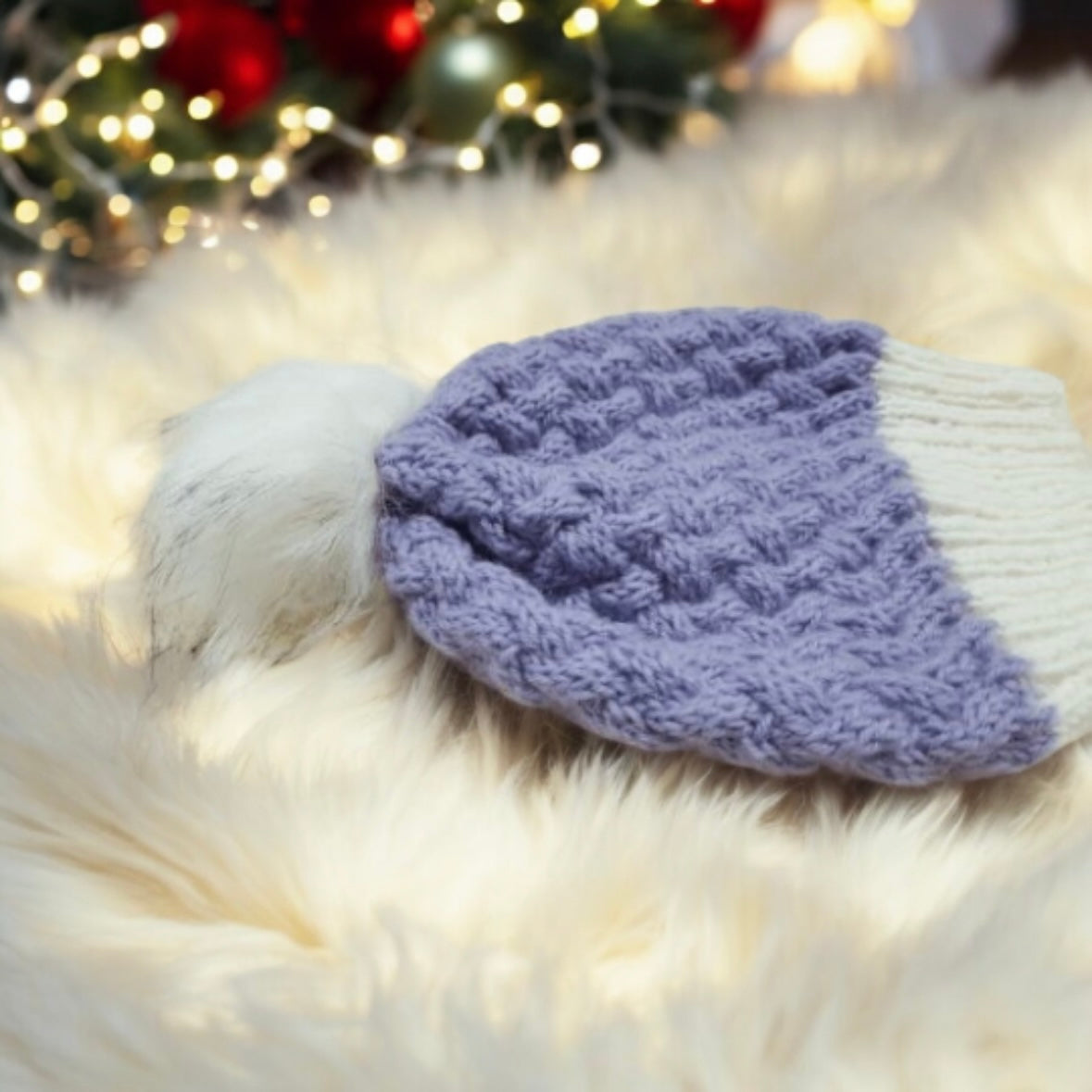 Cable beanie with Fur Pom Pom in Light Purple | Lilac - Knit Cable beanie - Knit winter Hat - Pom Pom knit hat - beanie