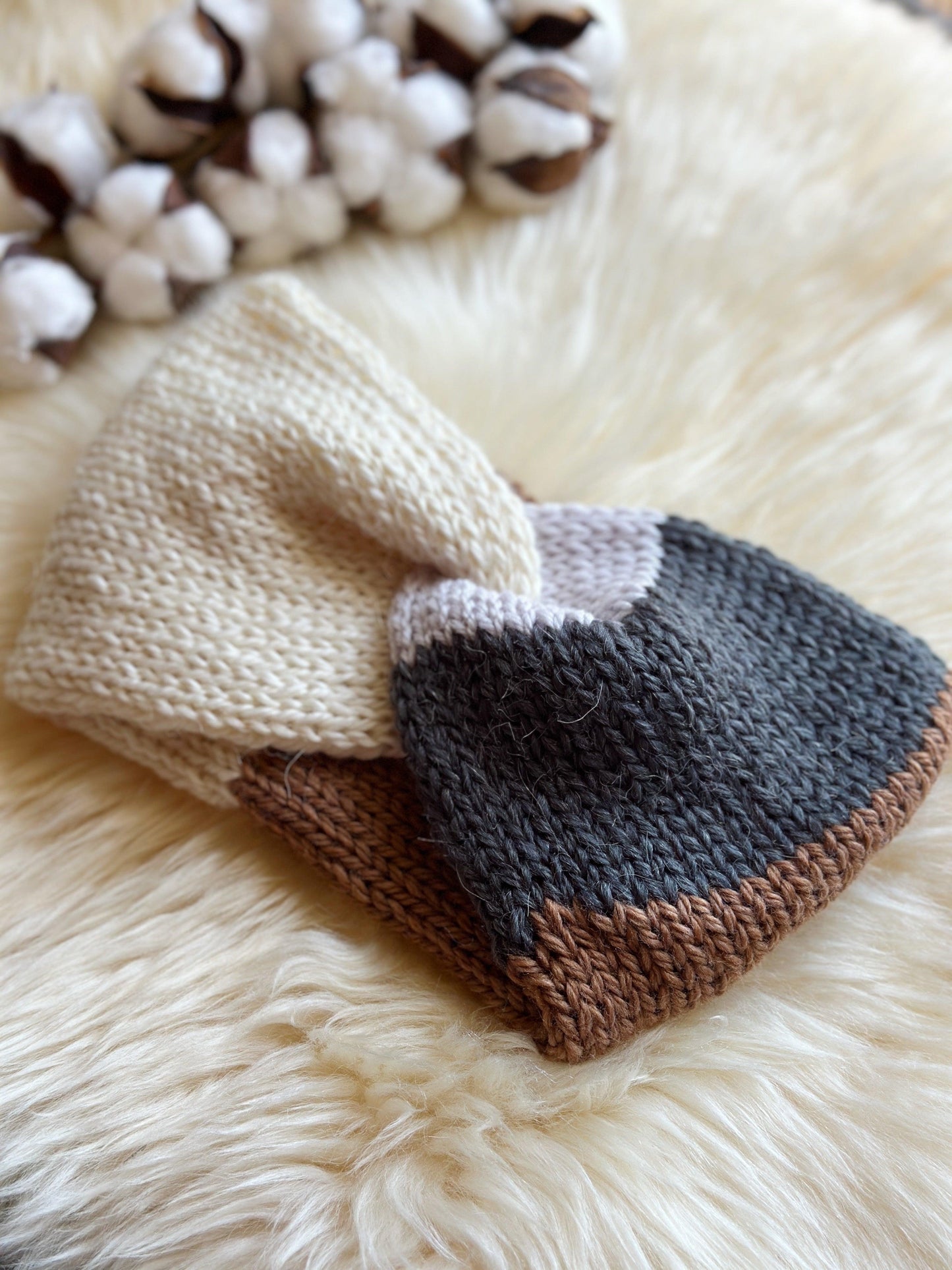 Cream brown grey Knit headband | winter ear warmer | colourful turban | twisted head band | wool knit cozy messy bun beanie | casual autumn wear