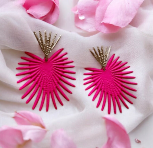 Starburst Flower petal spiky leaf Gold statement earrings | dangly drop earrings | oversize floral geometric earrings | Korean earrings