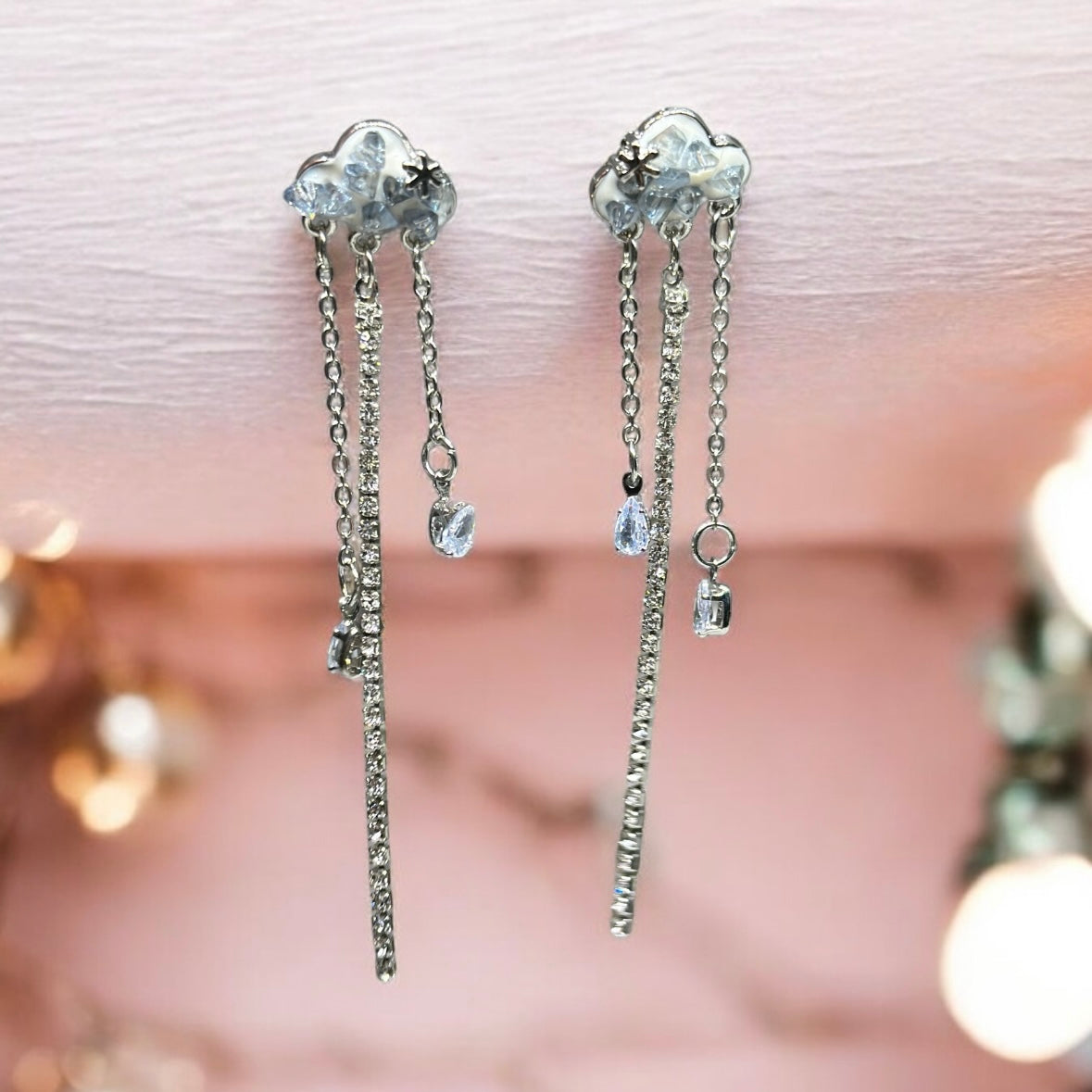 Celestial statement earrings | cloud and thunder with crystal beads earrings | Galaxy dangle earrings | hanging mismatch earrings