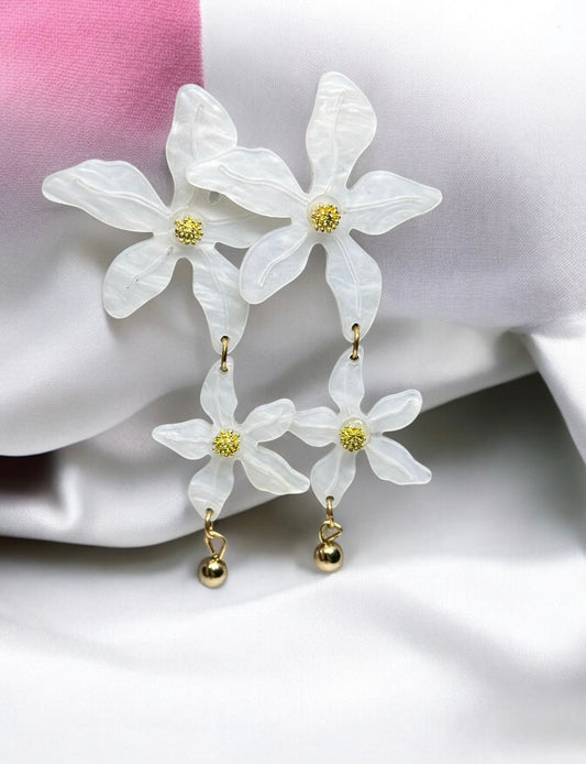 Acetate crystal flowers earrings | diamante rhinestones flower earrings | oversize spring blossom | floral statement earrings