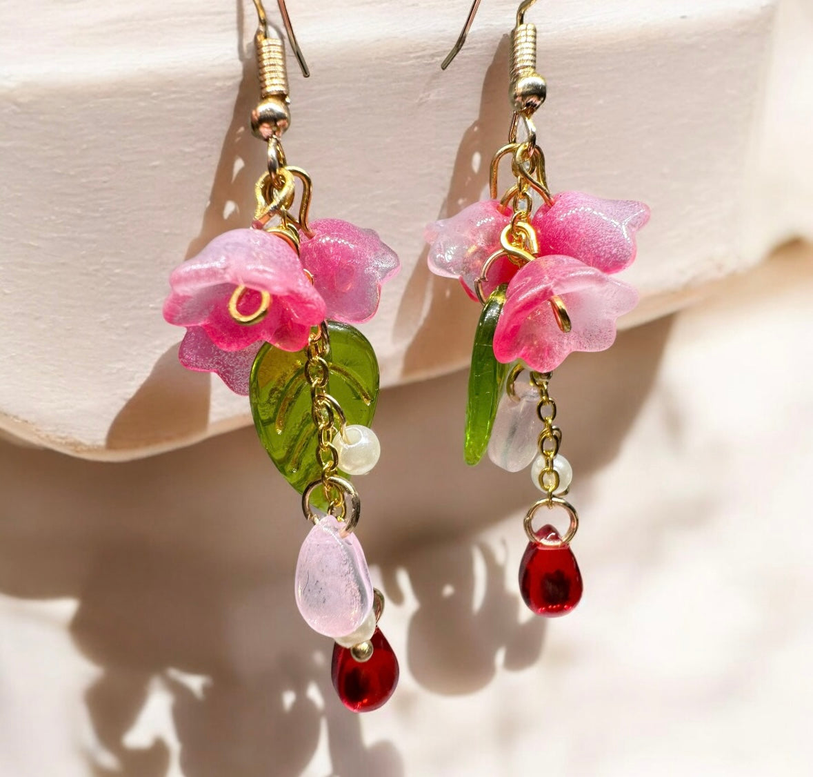 Pink Lily of the valley flower earrings