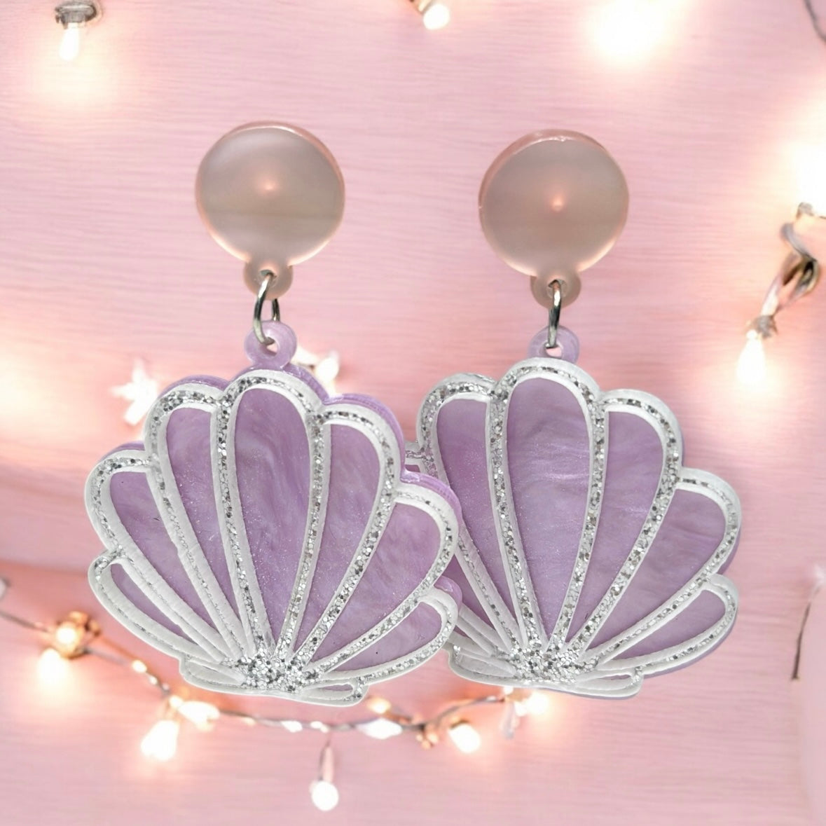 Seashell earrings | pastel pink shell acetate earrings