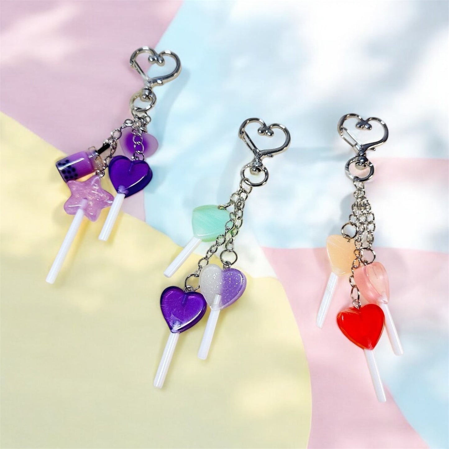 Candy lollipop bag charm | key chain | golden chain with heart bucket | y2k chain | bag lover gift