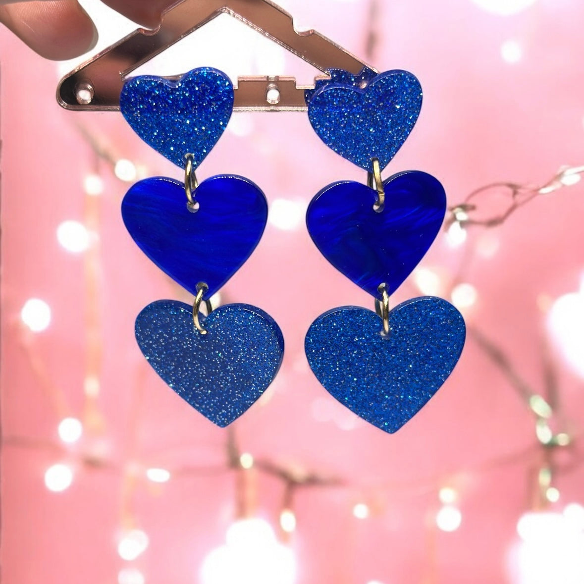 I Heart You | red blue resin triplet heart dangle earrings | Korean earrings | Pink shell earrings | Love Heart drop earrings | valentine