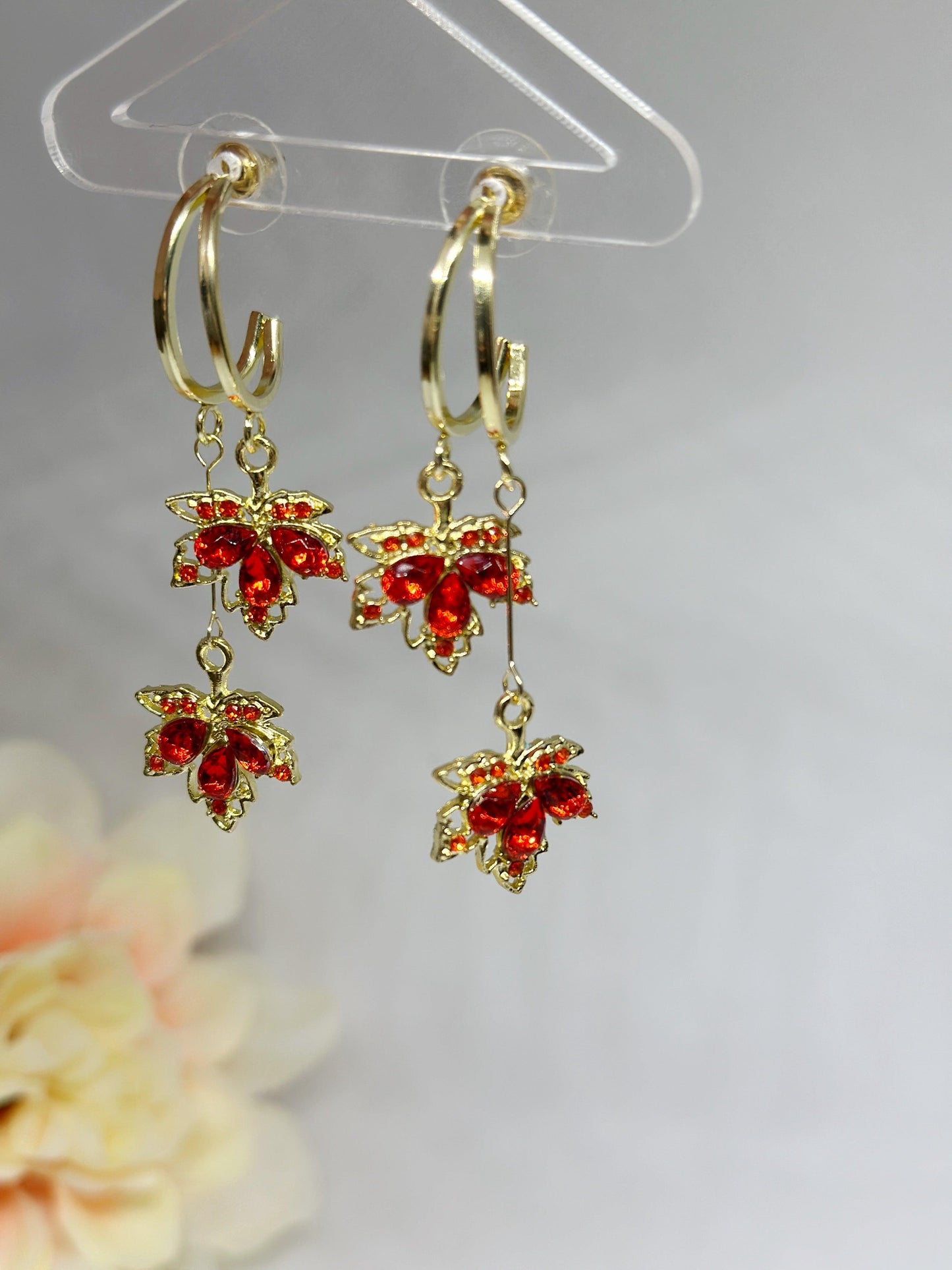 Maple leaf earrings | plant earrings | autumn colourful iridescent dangle oversize earrings | halgoram fun y2k earrings