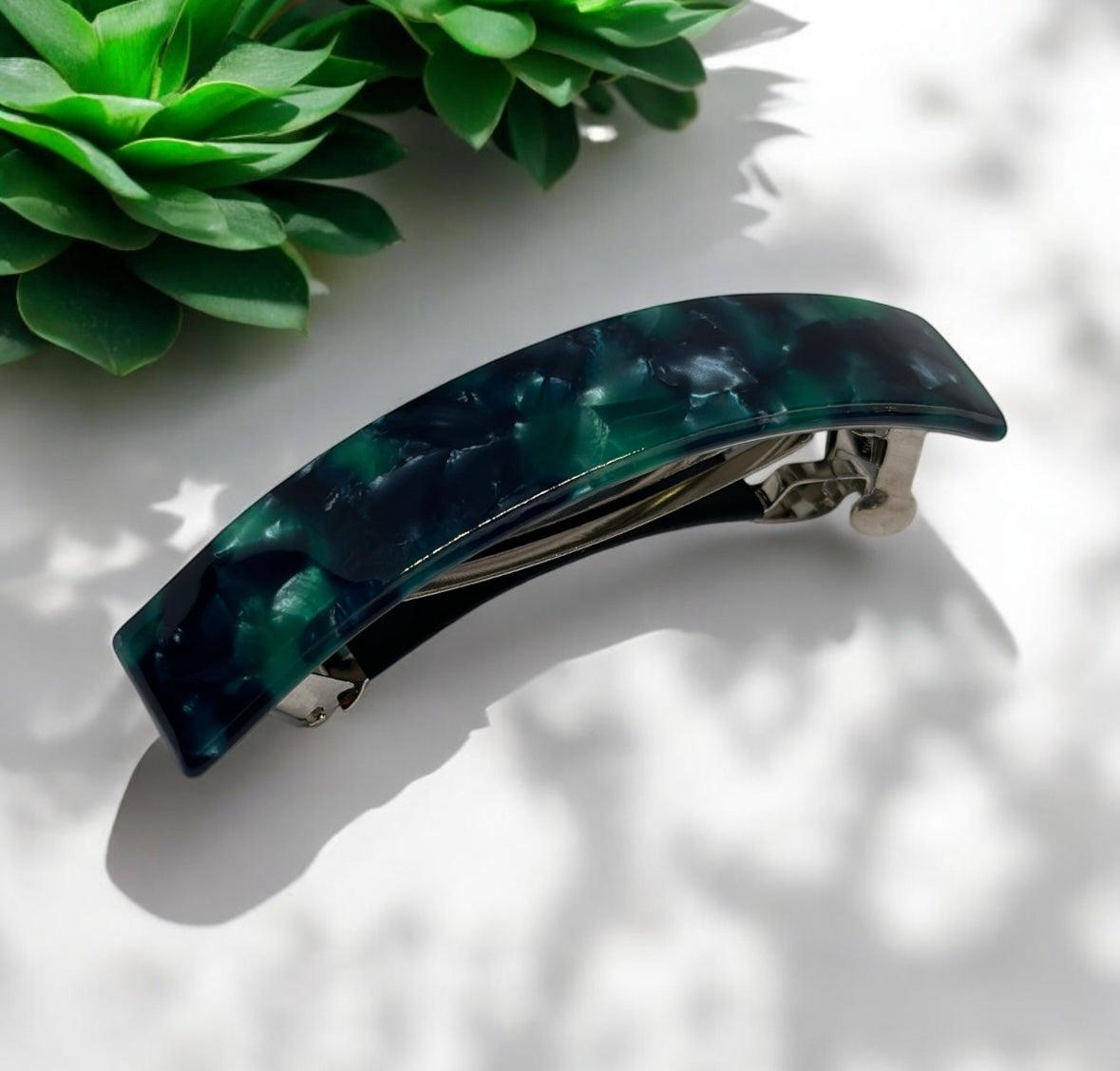 Emerald green marble effect colourful tortoiseshell french barrette | Green Resin Acetate clips | korean hair accessories