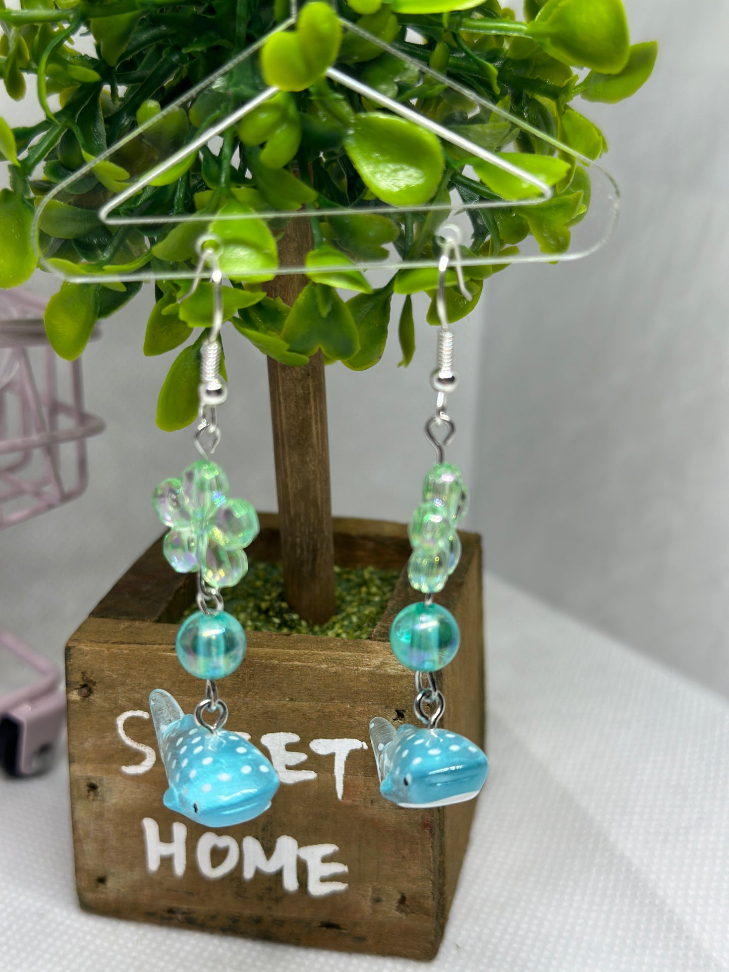 Blue whale earrings with dots | 3d animal dangle earrings | cute kawaii art | sea creature earrings