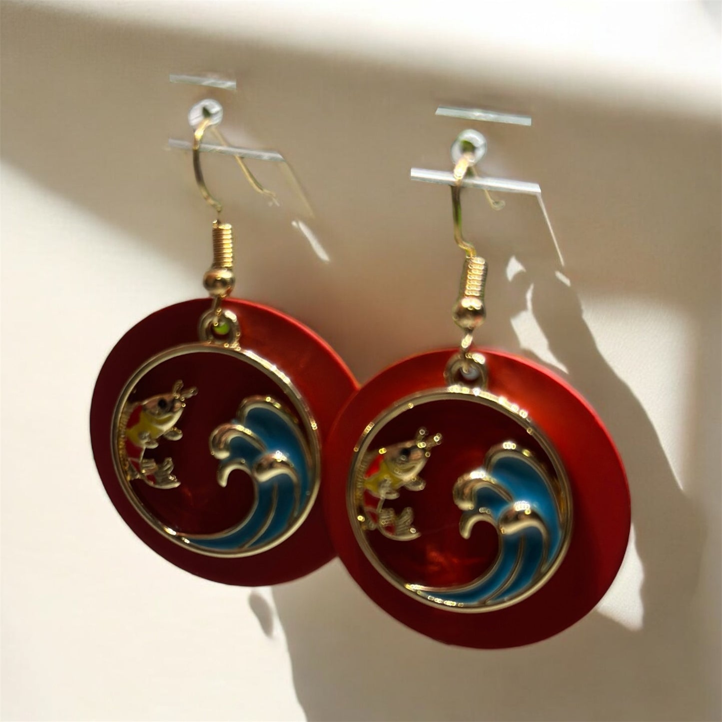 Red Colourful japanese koi fish dangle earrings