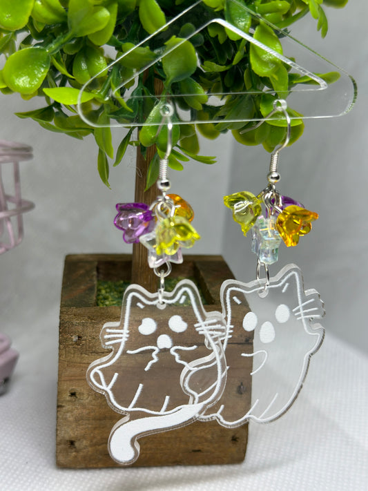 Cat ghost earrings | halloween mismatch earrings