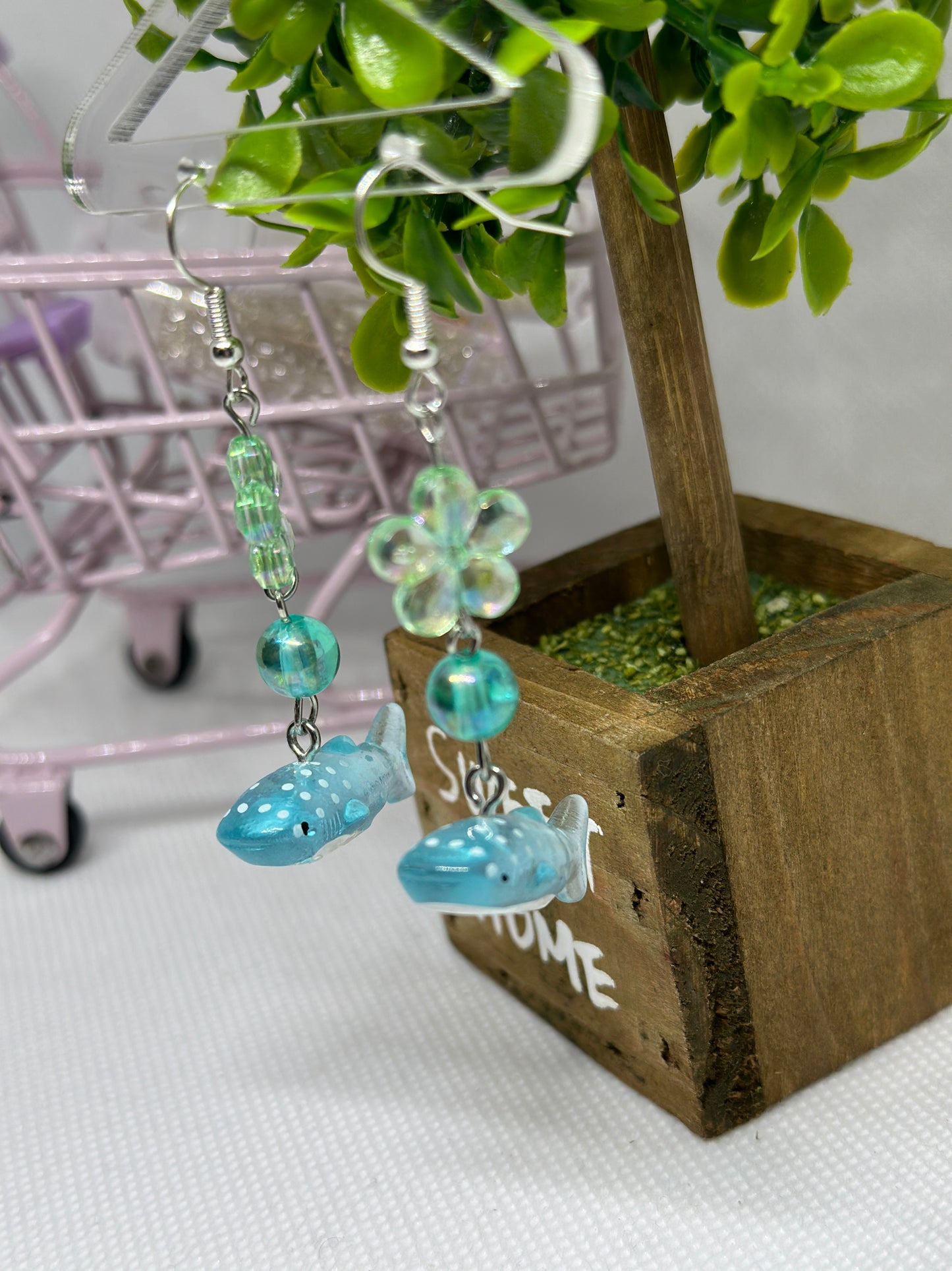 Blue whale earrings with dots | 3d animal dangle earrings | cute kawaii art | sea creature earrings