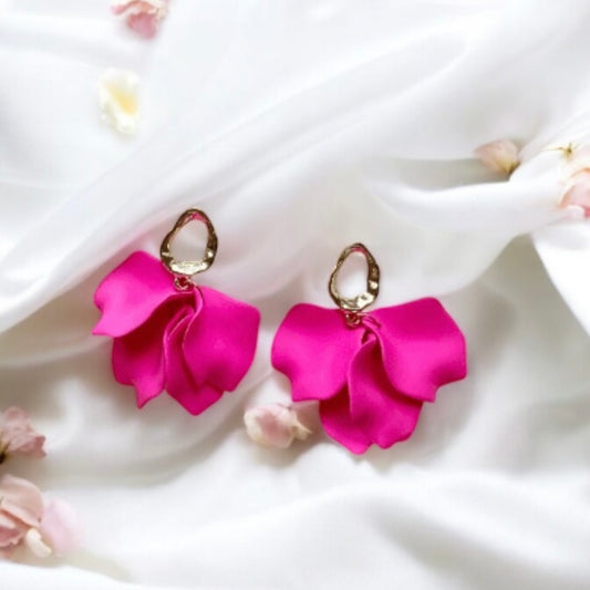 Hot pink flower earrings | dangle petals baroque earrings | unique gold geometric floral earrings | bridal party wedding earrings Inactive