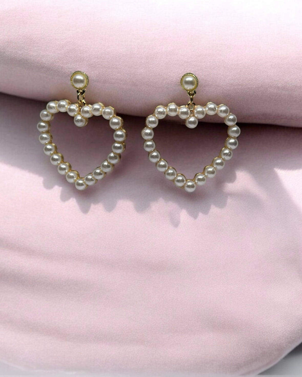 Pearl heart earrings | heart hoop earrings | golden dangle earrings | pearl white drop earrings | Korean earrings| valentine gift