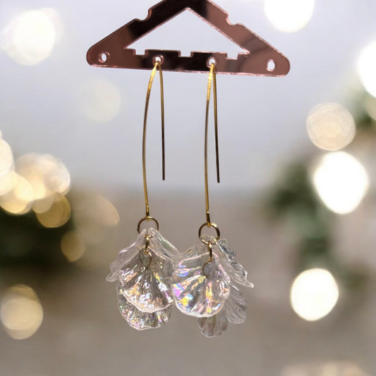 Iridescent - flower earrings | gold pearlescent shell petals dangle earrings |unique floral earrings | bridal party wedding earrings - TuttyKnitty