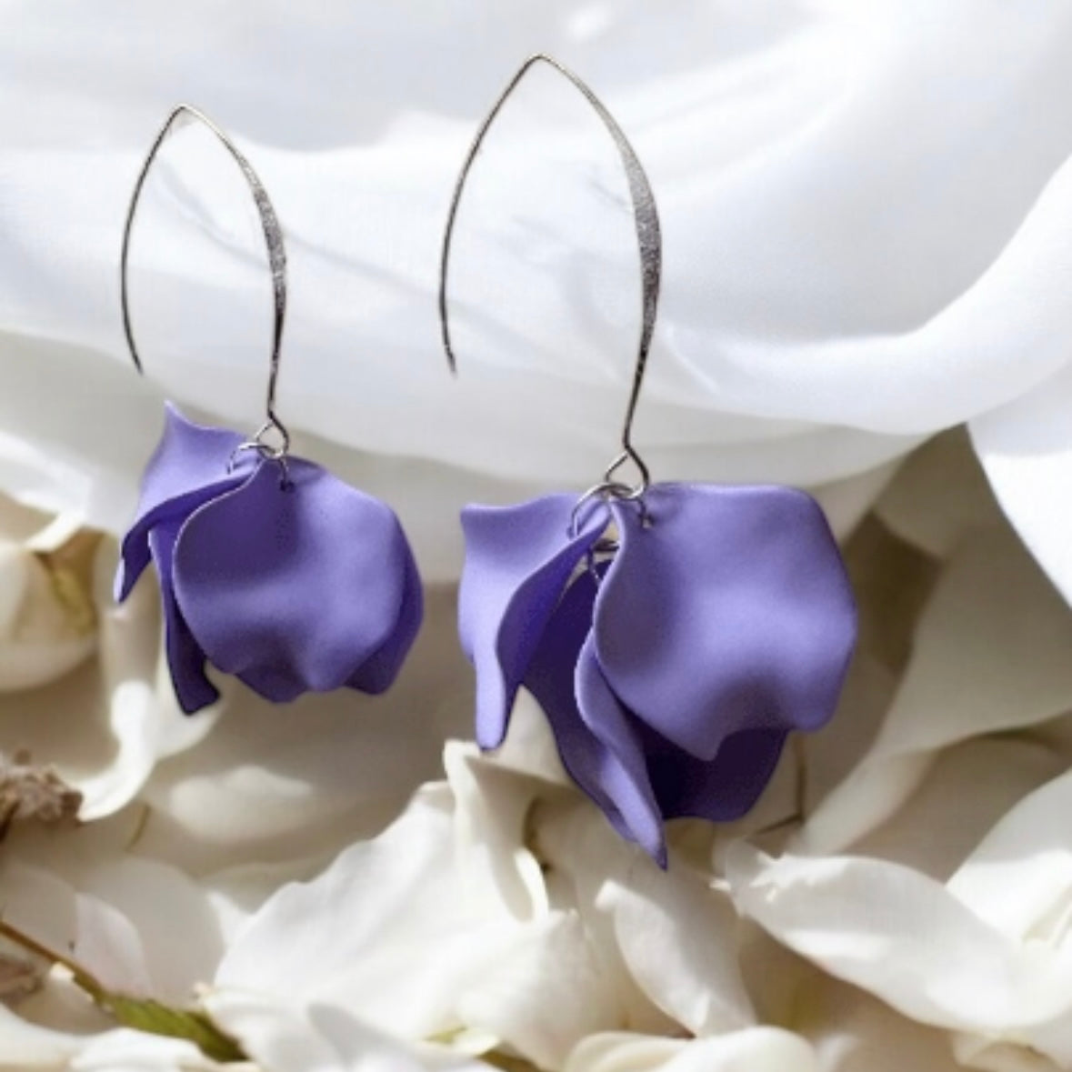 Sweet purple petals earrings | silver metal colourful floral earrings | unique baroque english garden flower earrings | wedding bridal party