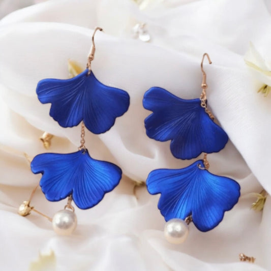 Iridescent ginkgo flowers earrings | petals dangle statement earrings | lightweight floral bridal party earrings