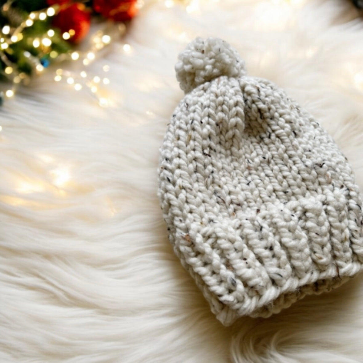 Super chunky pompom slouchy hat | knit winter beanie | cozy warm knit hat | oatmeal colour hat