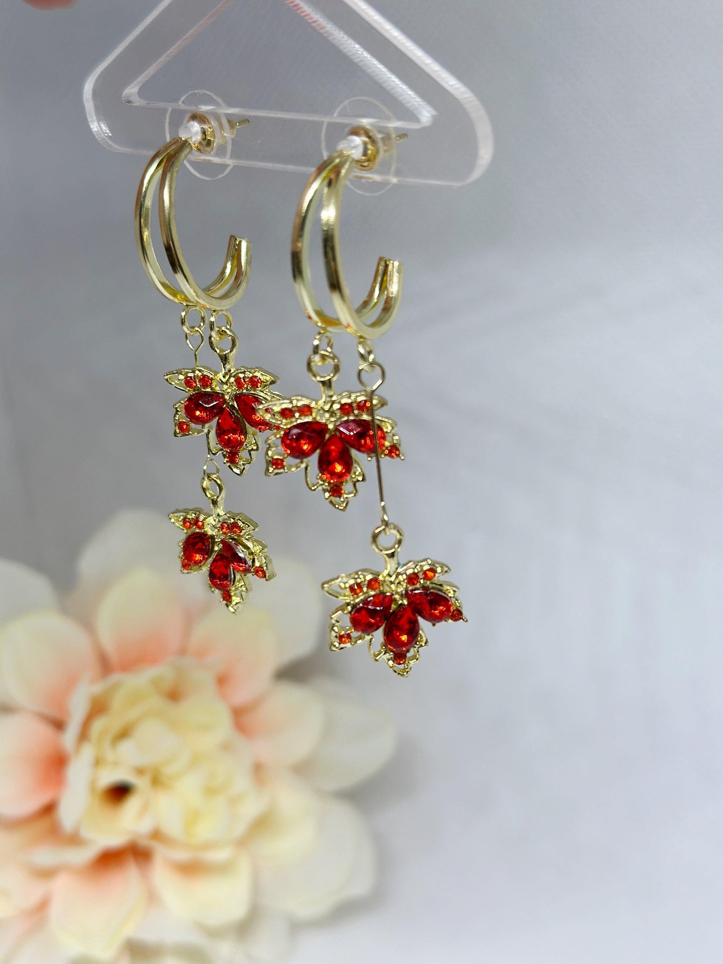 Maple leaf earrings | plant earrings | autumn colourful iridescent dangle oversize earrings | halgoram fun y2k earrings