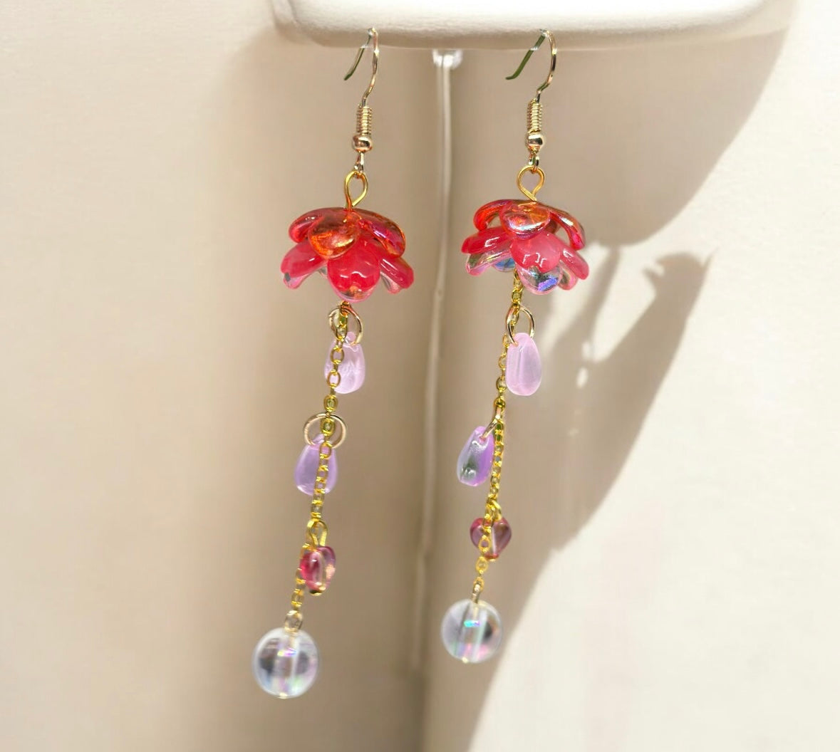 Sakura flower earrings | pink raindrop dangle earrings