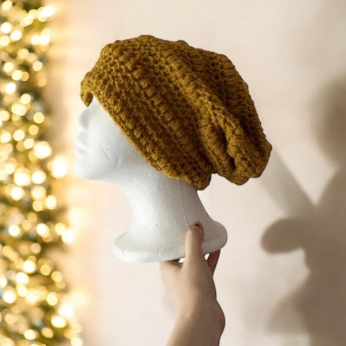 Handmade Mustard crochet Slouchy Beanie | Chrochet Beret | Slouchy Hat in mustard | Knit beanie in yellow | cozy winter beret hat