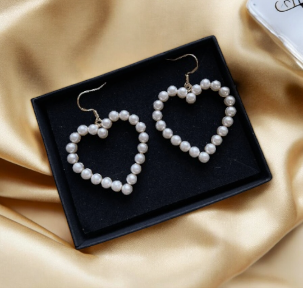 Pearl heart earrings | heart hoop earrings | golden dangle earrings | pearl white drop earrings | Korean earrings| valentine