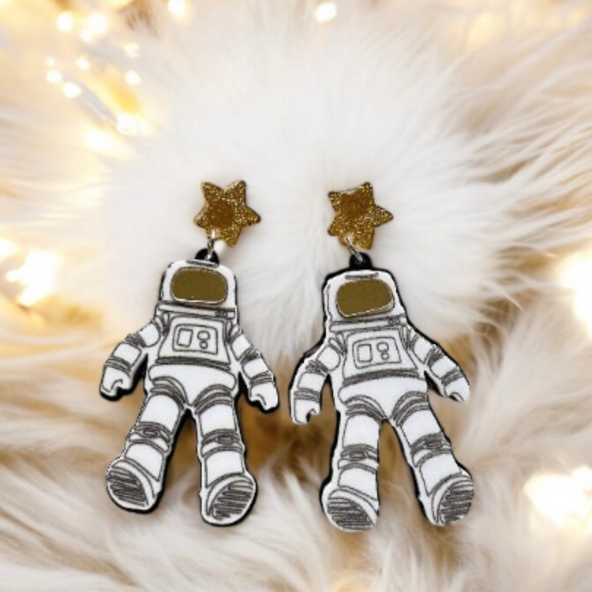 Astronaut earrings | glitter space suit | quirky fun cute kawaii earrings | acrylic art earrings | scientific research mystery news