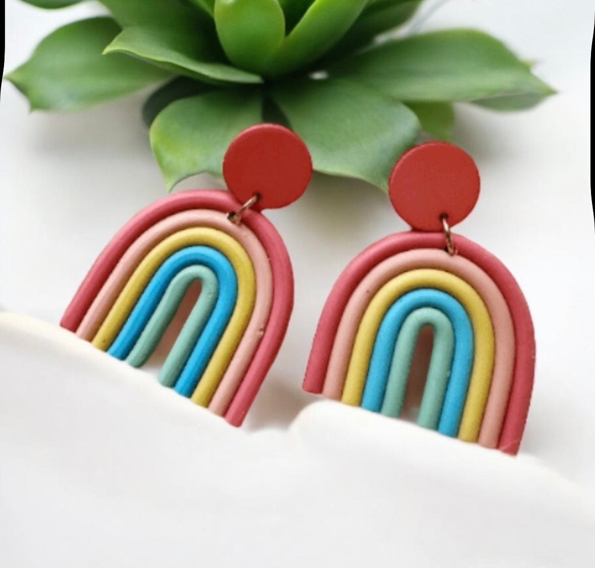 Pastel red or blue Rainbow U shaped earrings | boho style earrings | funky pop art earrings | acrylic art earrings