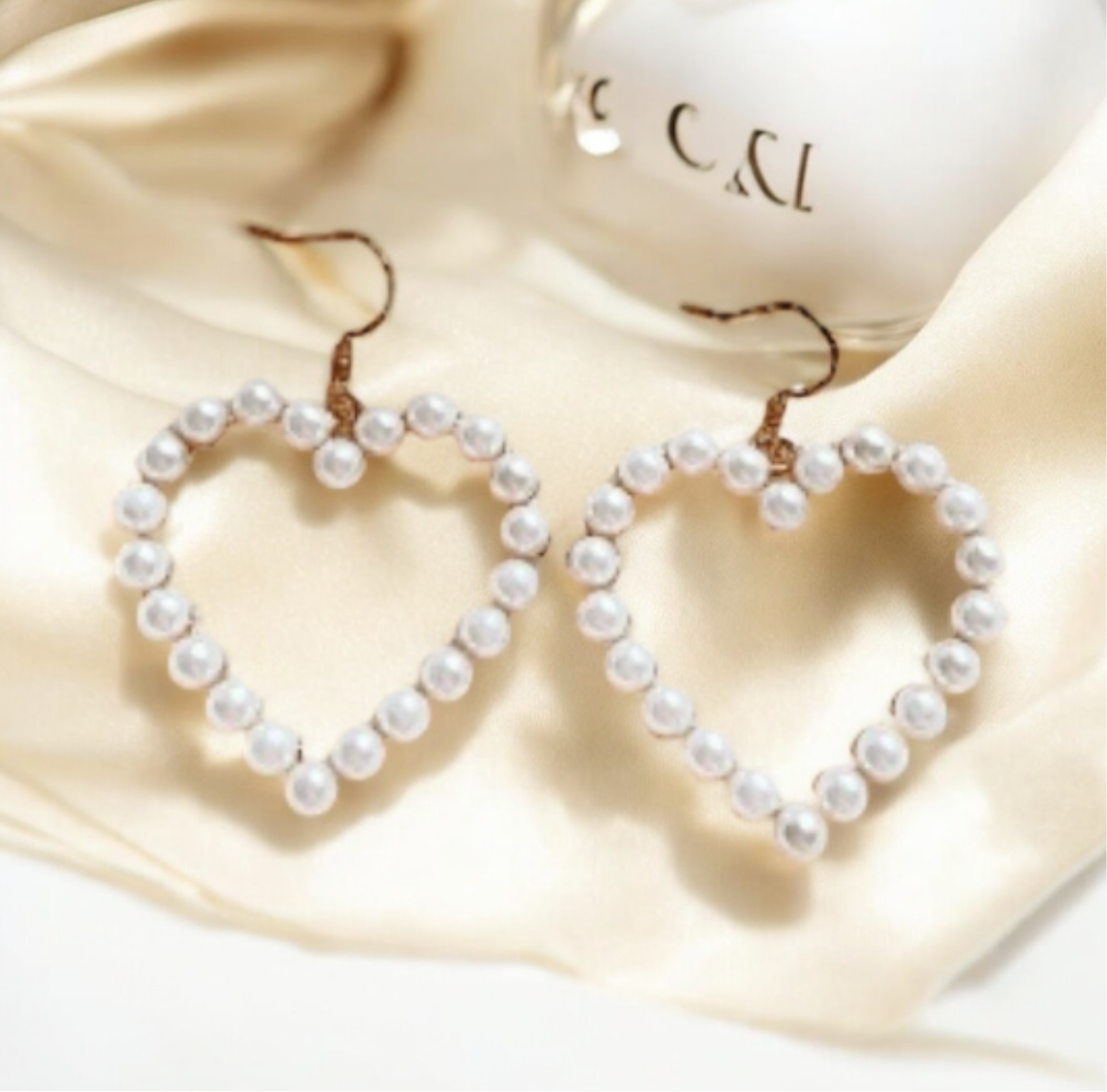 Pearl heart earrings | heart hoop earrings | golden dangle earrings | pearl white drop earrings | Korean earrings| valentine