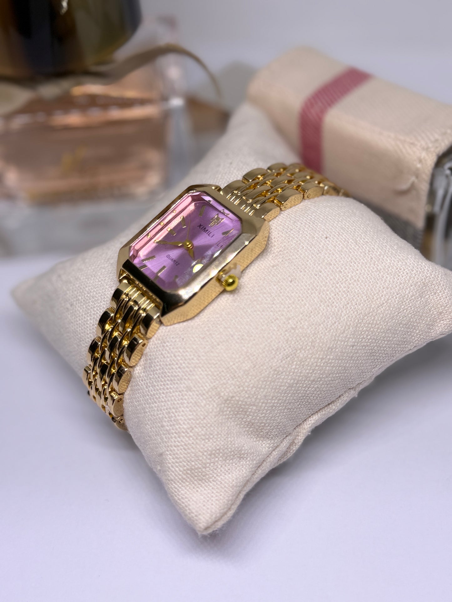 Gold tone women watch - pink