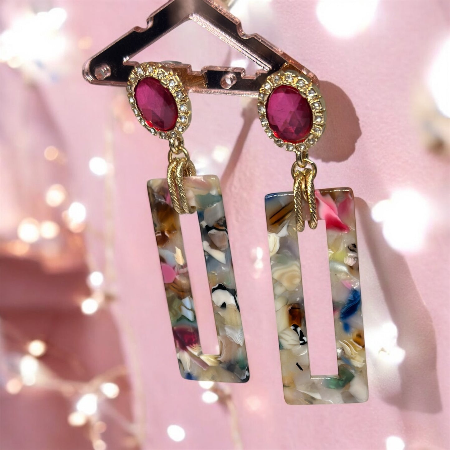 Colourful Resin earrings with luxury rhinestones | terrazzo mosaic acetate earrings | acrylic art earrings |oversize statement