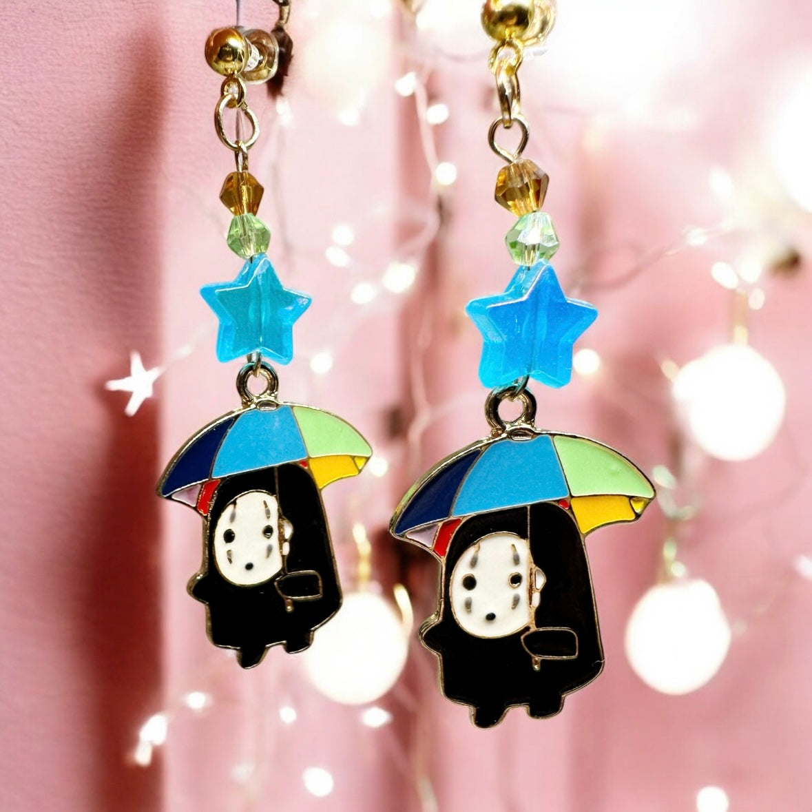 No face man earrings carry umbrella | japanese anime dangle earrings | oriental decor drop earrings| cute kawaii | howl’s earrings