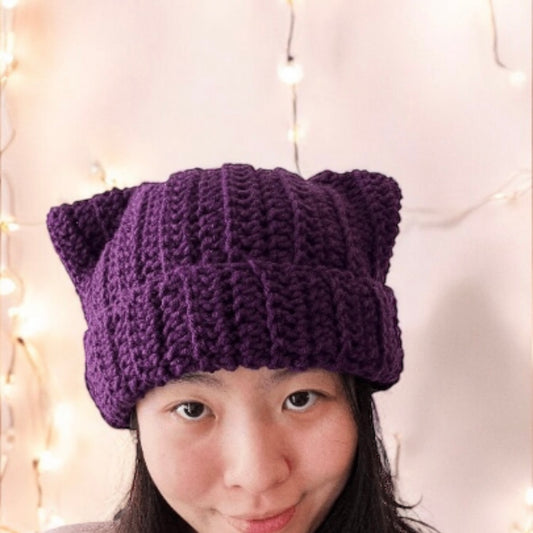 Handmade Crochet cat ear beanie | kitten head hat | cat ear hat | trendy women hat with cat ears | trendy y2k | cat lover | pussy hat