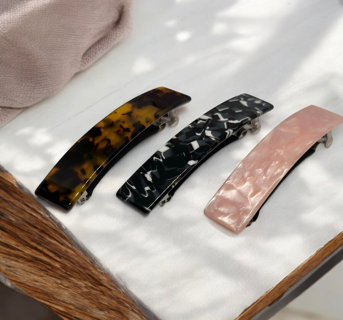 Pink or beige marble effect colourful tortoiseshell french barrette | Resin Acetate clips | korean hair accessories