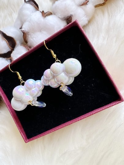 3D Celestial earrings | cloud and thunder hologram iridescent earrings | Galaxy dangle earrings | shinny quirky oversize earrings - TuttyKnitty