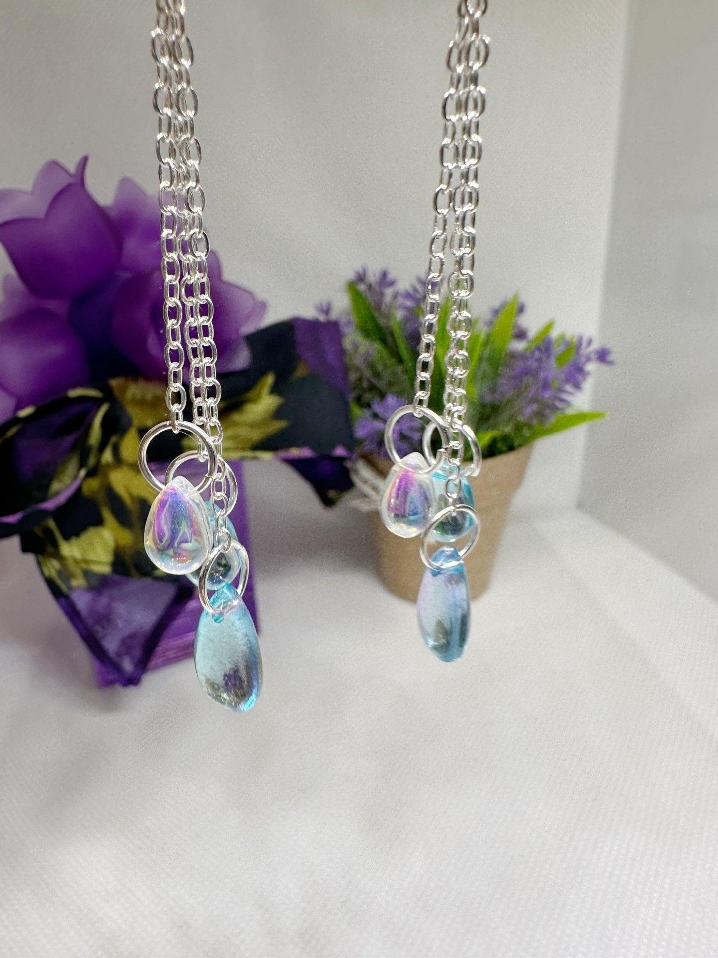 3D cloud earrings | raindrops hologram iridescent earrings | Galaxy dangle earrings | shinny oversize earrings - TuttyKnitty