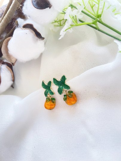 3D glass orange Citrus fruit earrings | fruit lover earrings | food earrings | cute kawaii earrings | fun art earrings | yummy oranges Inactive - TuttyKnitty