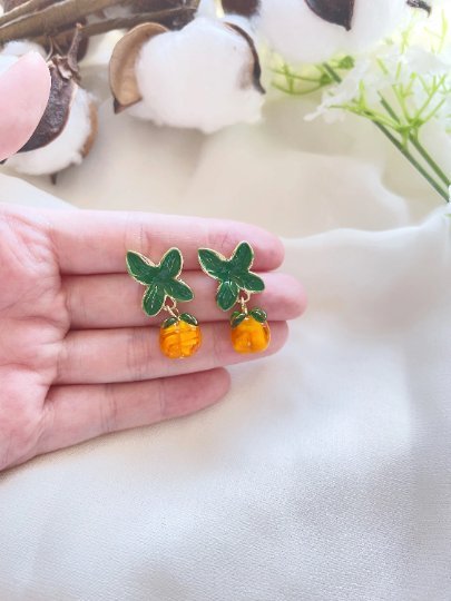 3D glass orange Citrus fruit earrings | fruit lover earrings | food earrings | cute kawaii earrings | fun art earrings | yummy oranges Inactive - TuttyKnitty