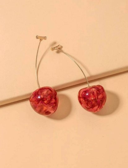 3D red cherry dangle earrings | fruits dangle earrings | oversize statement | cute kawaii earrings or brooch| burgundy red cherry petals - TuttyKnitty