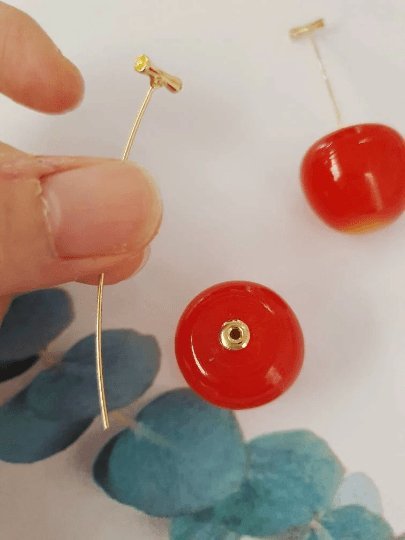 3D red cherry dangle earrings | fruits dangle earrings | oversize statement earrings | cute kawaii earrings or brooch| burgundy red cherry - TuttyKnitty