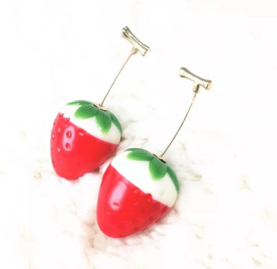 3D red cherry dangle earrings | fruits dangle earrings | oversize statement earrings | cute kawaii earrings or brooch| burgundy red cherry - TuttyKnitty