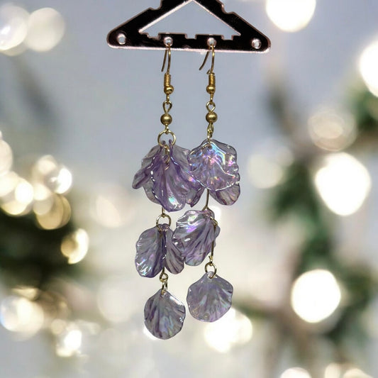 Iridescent - flower earrings | purple pearlescent shell petals dangle earrings |unique floral earrings | bridal party wedding earrings