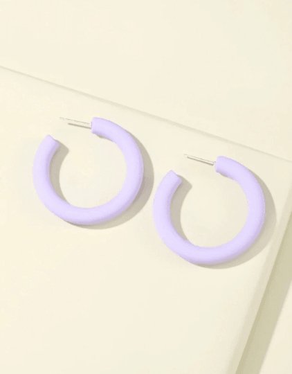 40mm Open hoop earrings | matte monotone earrings | lilac purple retro style earrings | party earrings - TuttyKnitty