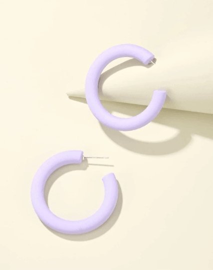 40mm Open hoop earrings | matte monotone earrings | lilac purple retro style earrings | party earrings - TuttyKnitty