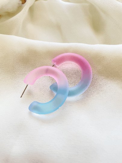 40mm Rainbow ombre clear Hoop earrings | Resin tortoieshell earrings | open hoop acrylic art |fun pop colourful translucent ombre unicorn - TuttyKnitty