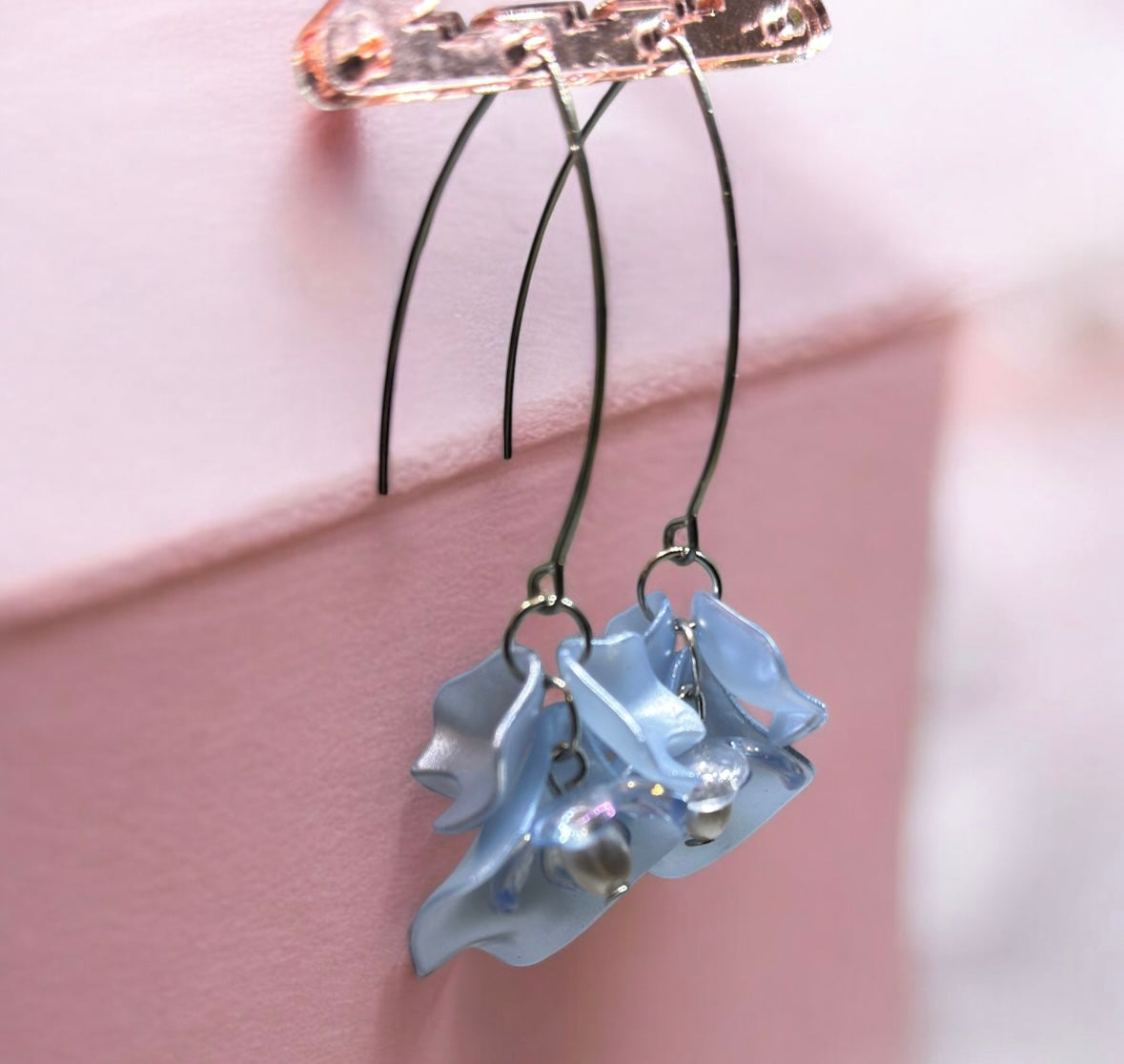 Light blue flower earrings | dangle petals floral earrings | bridal party wedding earring